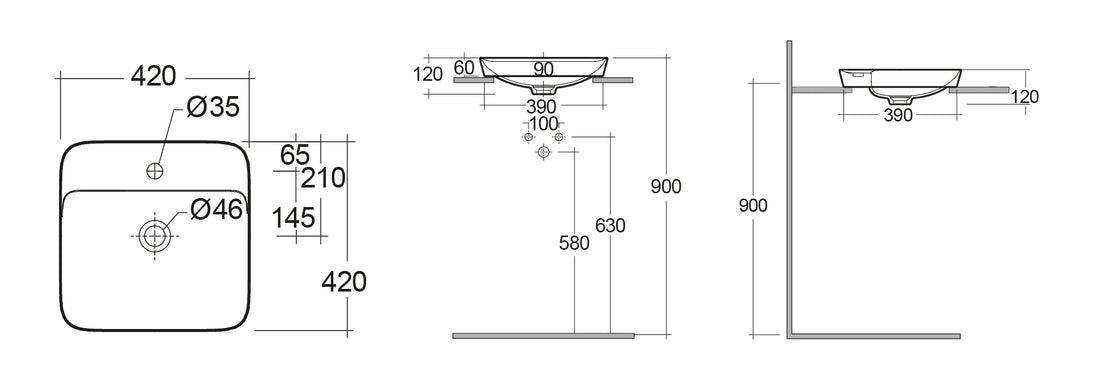 LAVABO AD INCASSO QUADRATO MONOFORO VARIANT 42 X 42 CM COD-CD:185-RNSQFD