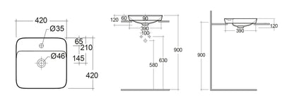 LAVABO AD INCASSO QUADRATO MONOFORO VARIANT 42 X 42 CM COD-CD:185-RNSQFD