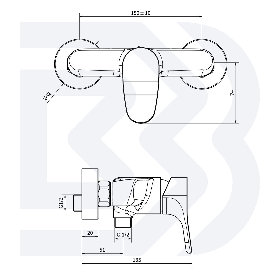 External single-lever shower mixer with 150 cm flexible hose, support and shower COD: ESDTRG200500