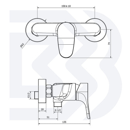 External single-lever shower mixer with 150 cm flexible hose, support and shower COD: ESDTRG200500 