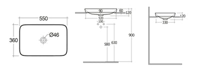 LAVABO AD INCASSO RETTANGOLARE SENZA FORO VARIANT 55 X 36 CM COD-CD:185-RNSRD