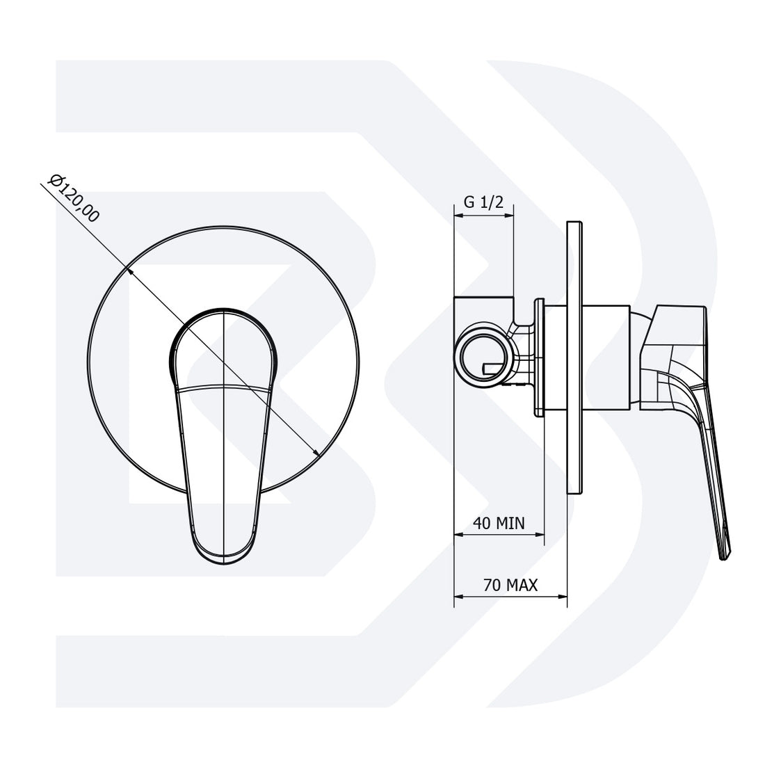 Built-in single-lever shower mixer COD: INDTRG200700