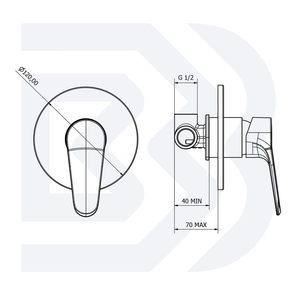 Built-in single-lever shower mixer COD: INDTRG200700 