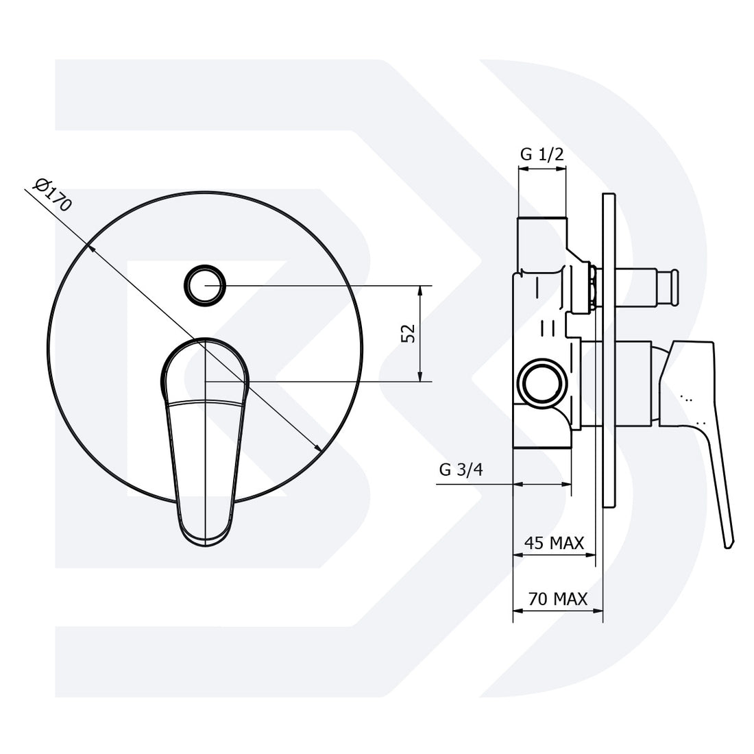 Built-in single-lever shower mixer with automatic 2-way diverter COD: INDTRG201000