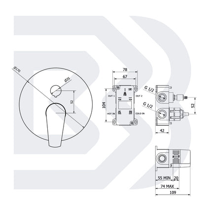 Built-in single-lever shower mixer with manual 2-way diverter COD: INDTRG2202N00 