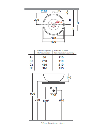 Lavabo da appoggio Ø 40 COD:CD-GLT41