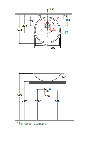Lavabo da appoggio Ø 50 COD:CD-GLT50