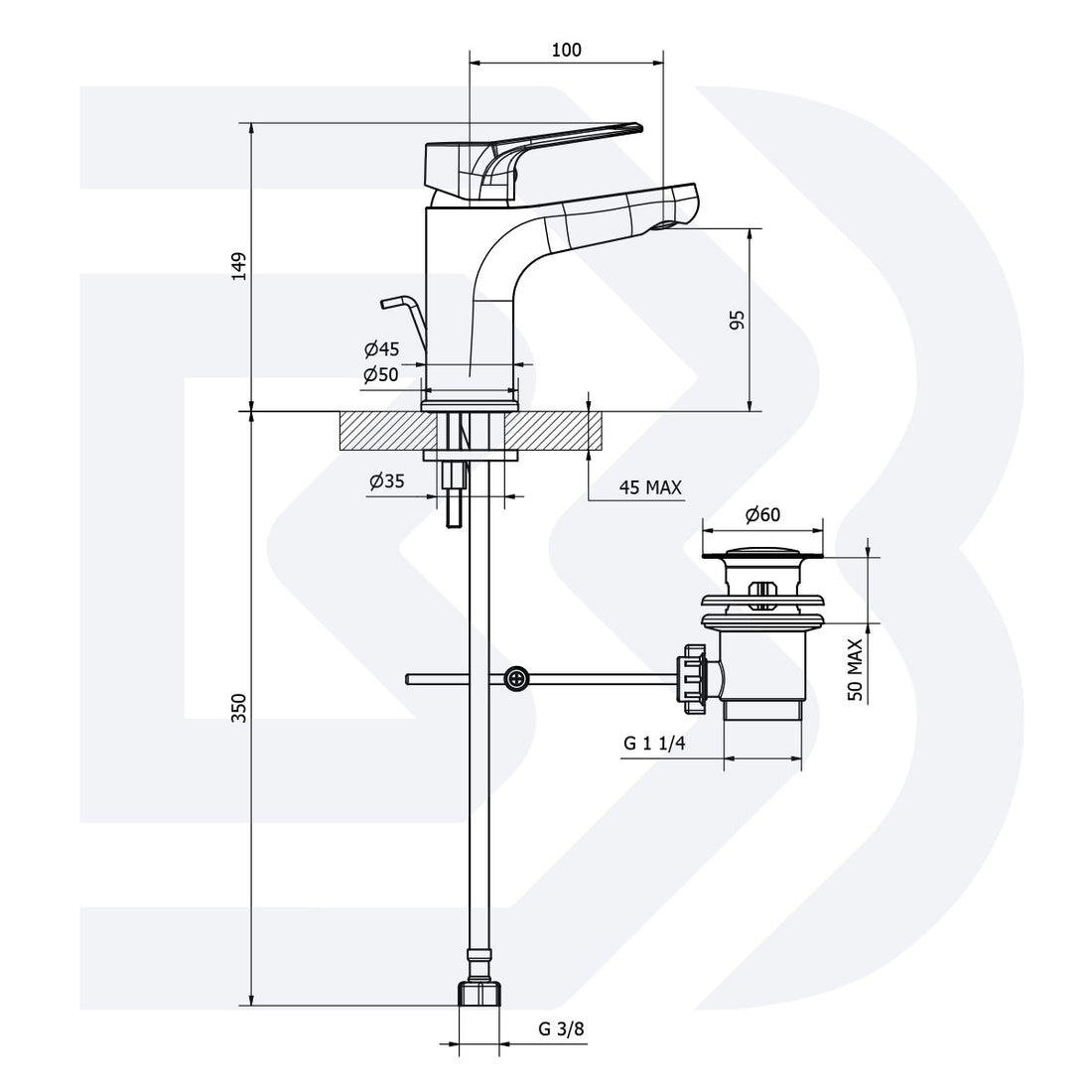 Miscelatore monocomando lavabo con scarico - 1” 1/4”   COD:CD-TRG2002B