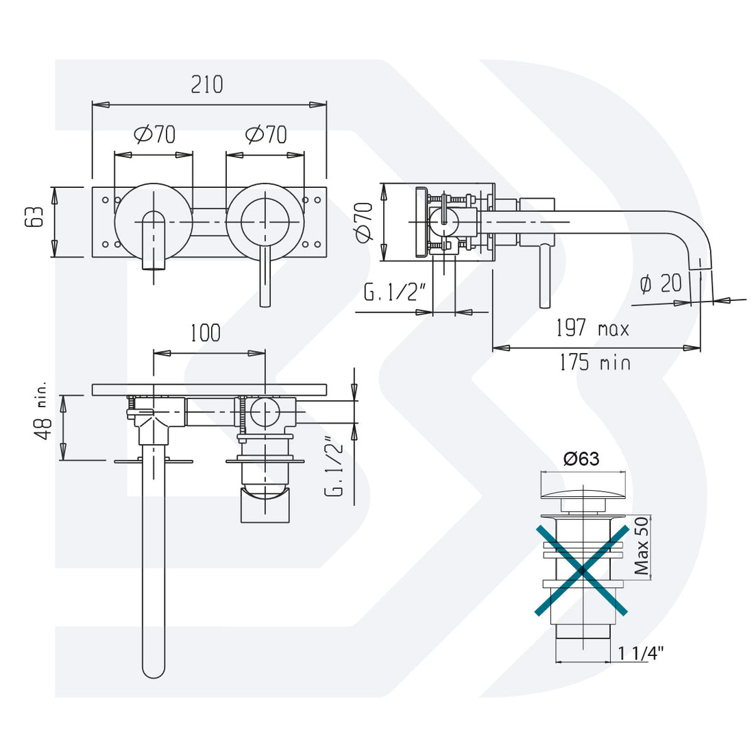 Miscelatore monocomando lavabo da incasso senza scarico  COD:CD-TRG2300B