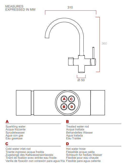 Rubinetto 4 vie alto tondo COD:CD-4ATW