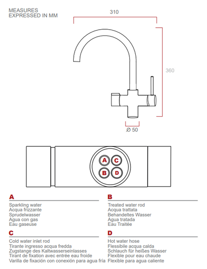 Rubinetto 4 vie alto tondo COD:CD-4ATW