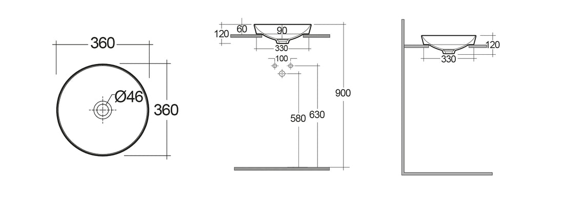 LAVABO AD INCASSO TONDO SENZA FORO VARIANT 36 X 36 CM COD-CD:185-RNSTD