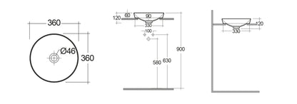 LAVABO AD INCASSO TONDO SENZA FORO VARIANT 36 X 36 CM COD-CD:185-RNSTD