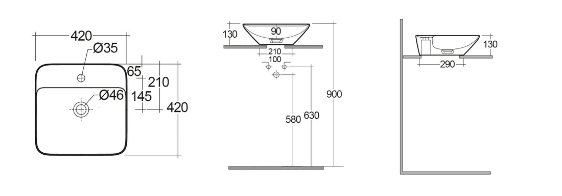 LAVABO DA APPOGGIO QUADRATO (MONOFORO) VARIANT 42X42CM COD-CD:185-RNAQFD