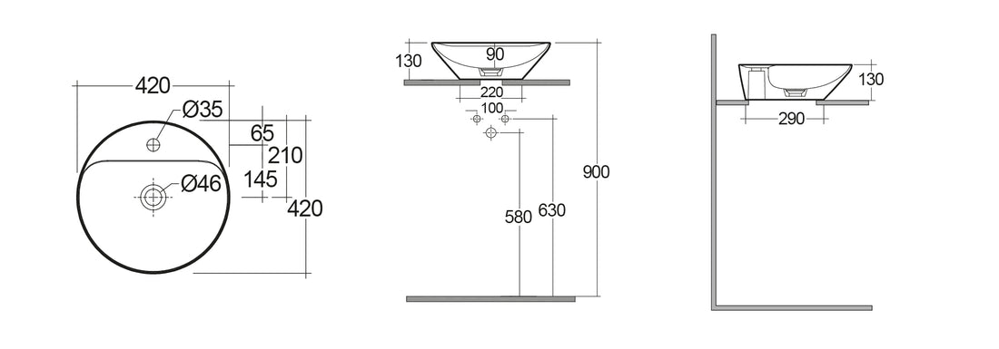 LAVABO DA APPOGGIO TONDO (MONOFORO) VARIANT 42X42 CM COD-CD:185-RNATFD