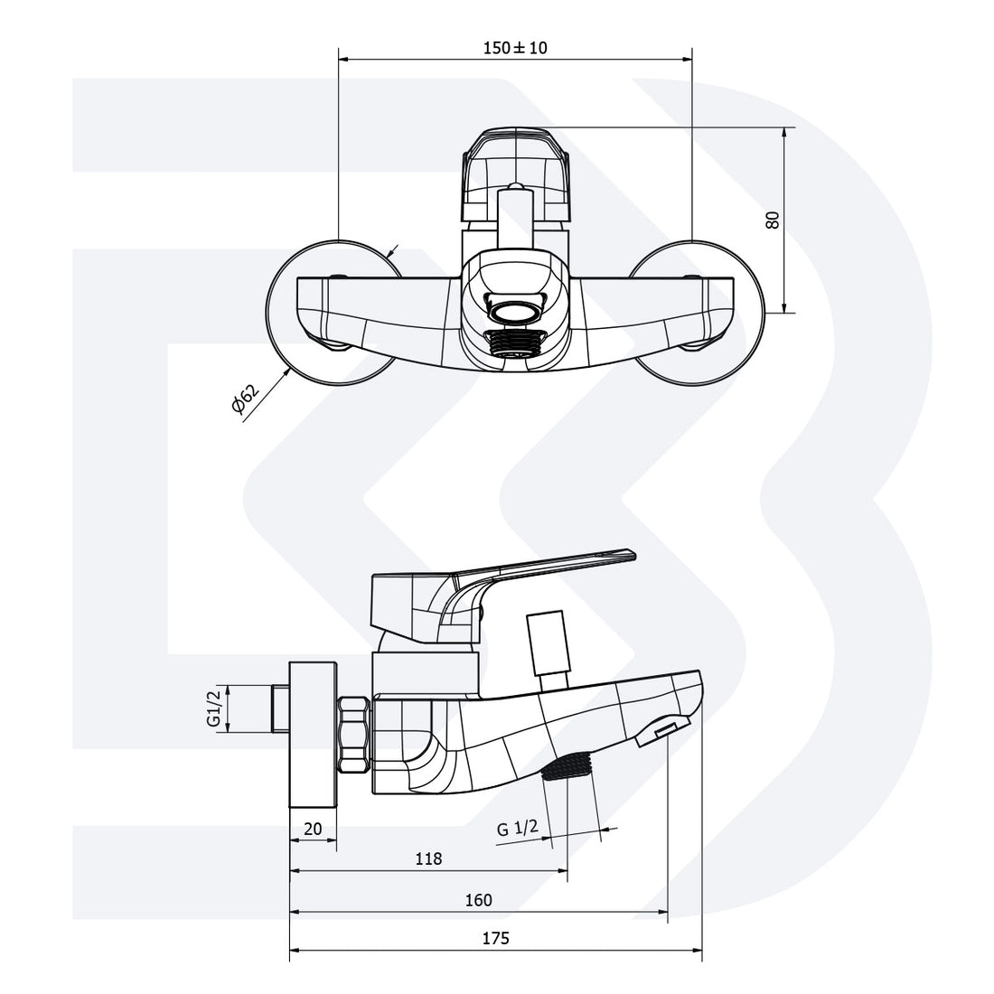 Miscelatore monocomando vasca esterno con doccia flessibile cm 150 e supporto COD-CD:VSCTRG200400B