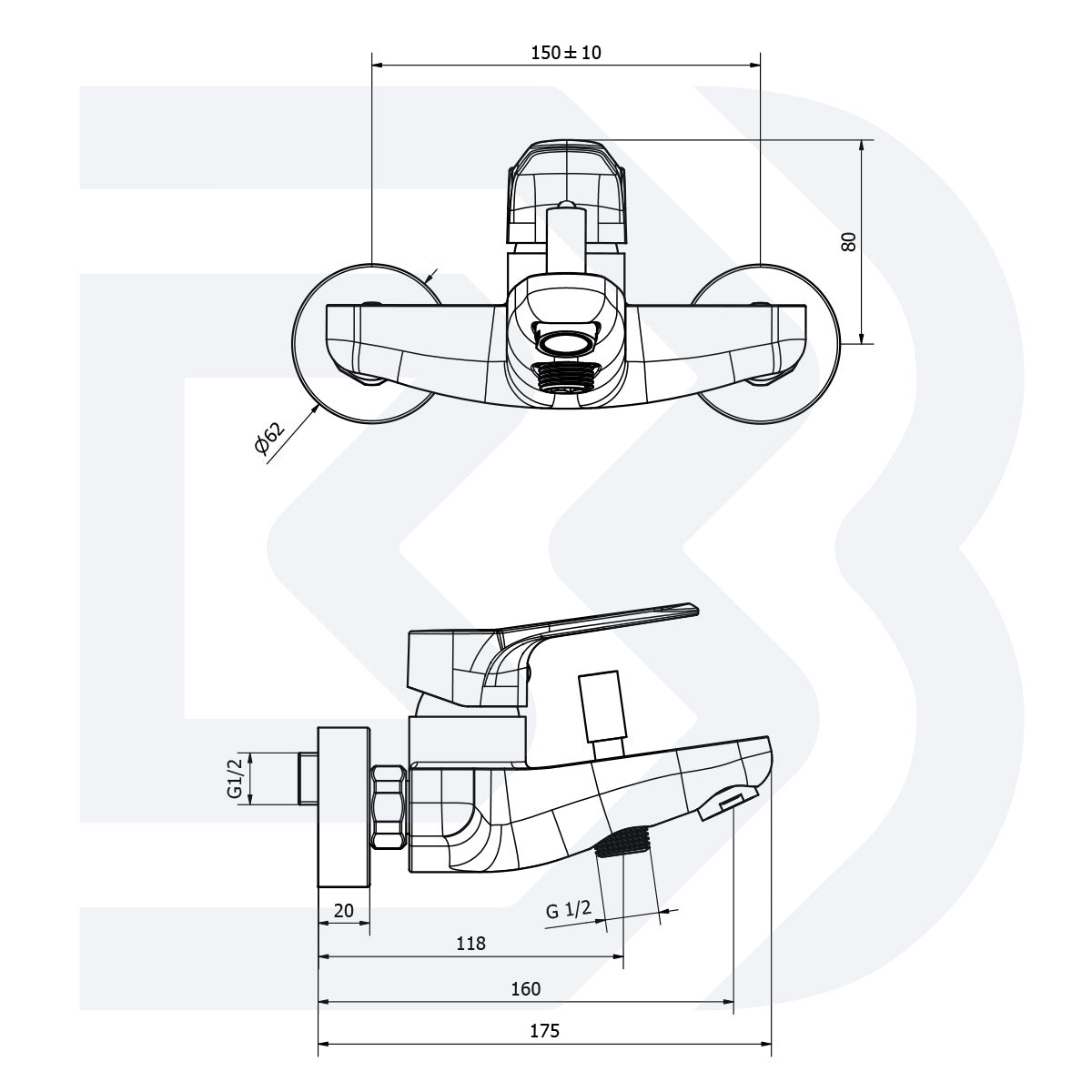 External single-lever bath mixer without shower kit COD: VSCTRG2004SK 