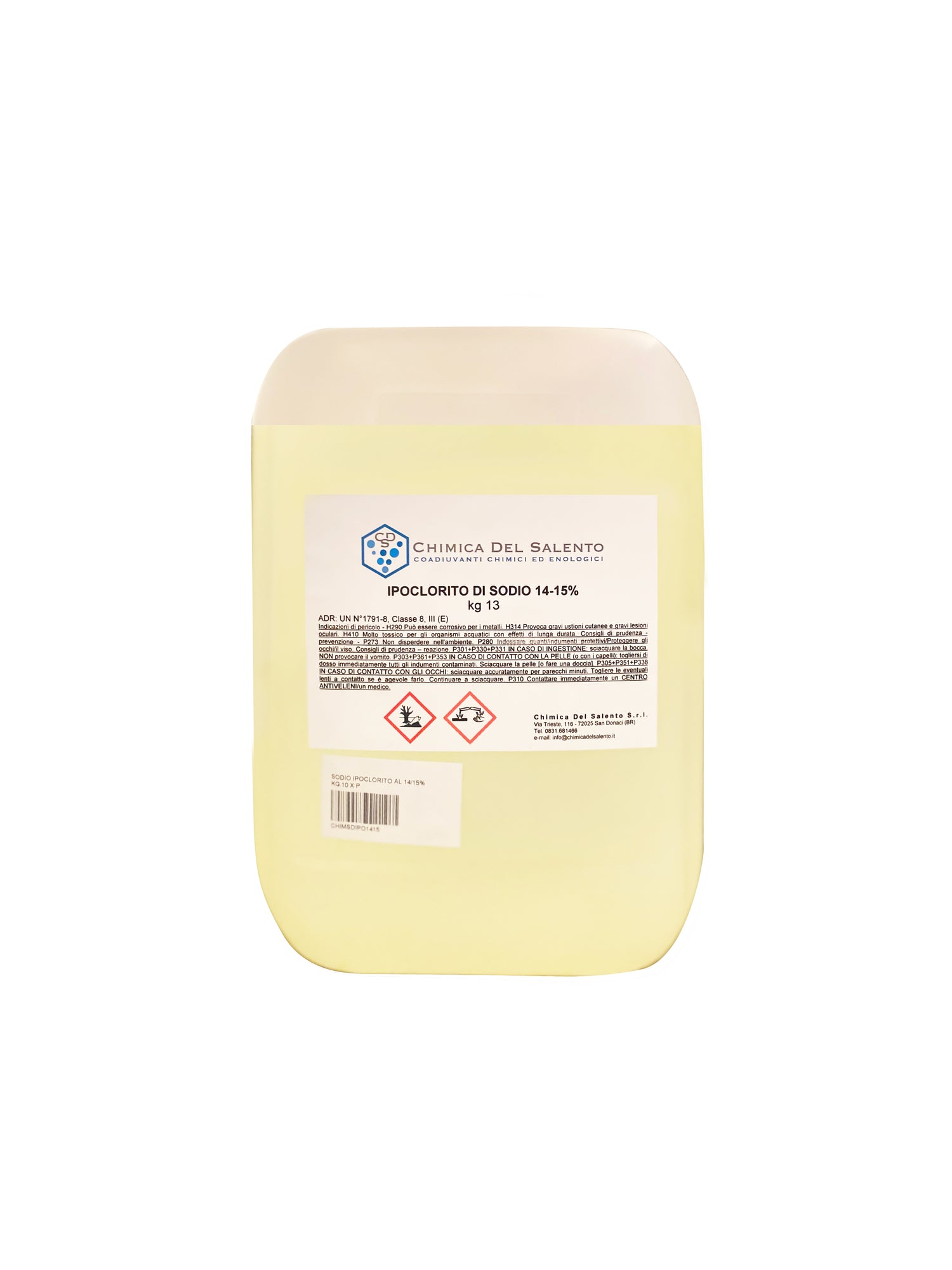 IPOCLORITO DI SODIO 14-15% DA 13 KG COD-CD:CHIMSDIPO1415CDS