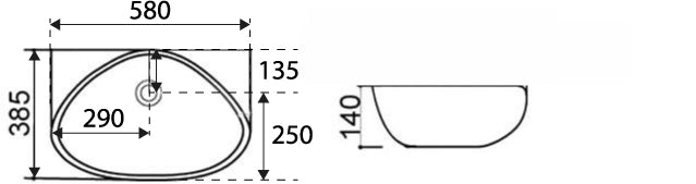 LAVABO DA APPOGGIO MOD. LA35 CM 58 X 38.5 COD:185-LA35D