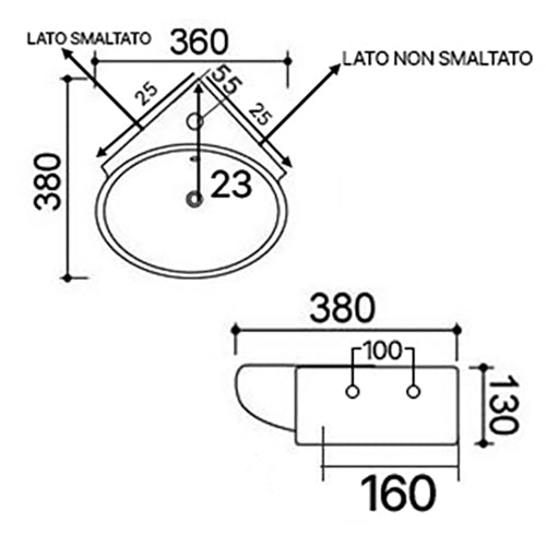 LAVABO AD ANGOLO MOD. LN57CM 38x36 185-LN57D