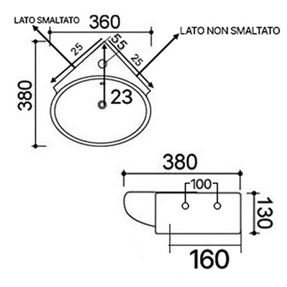 LAVABO AD ANGOLO MOD. LN57CM 38x36 185-LN57D