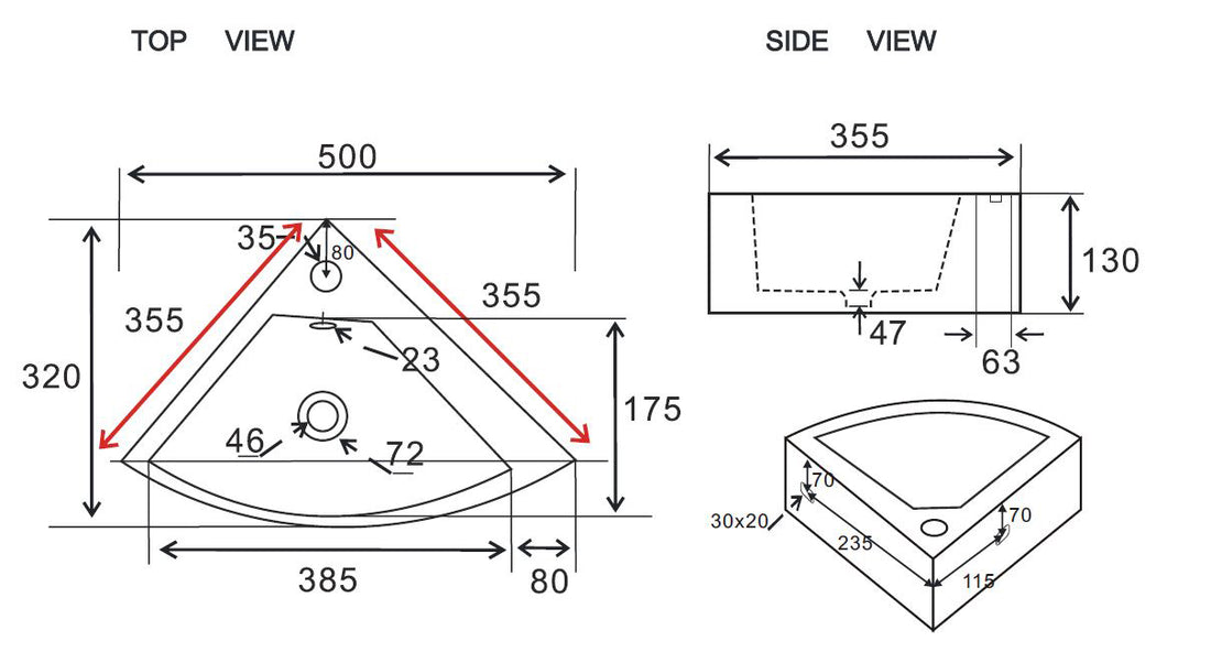 LAVABO AD ANGOLO MOD. LN58 CM 49x35 185-LN58D