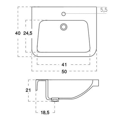 LAVABO A PARETE QUADRO CM 40 x 50 185-LP84D