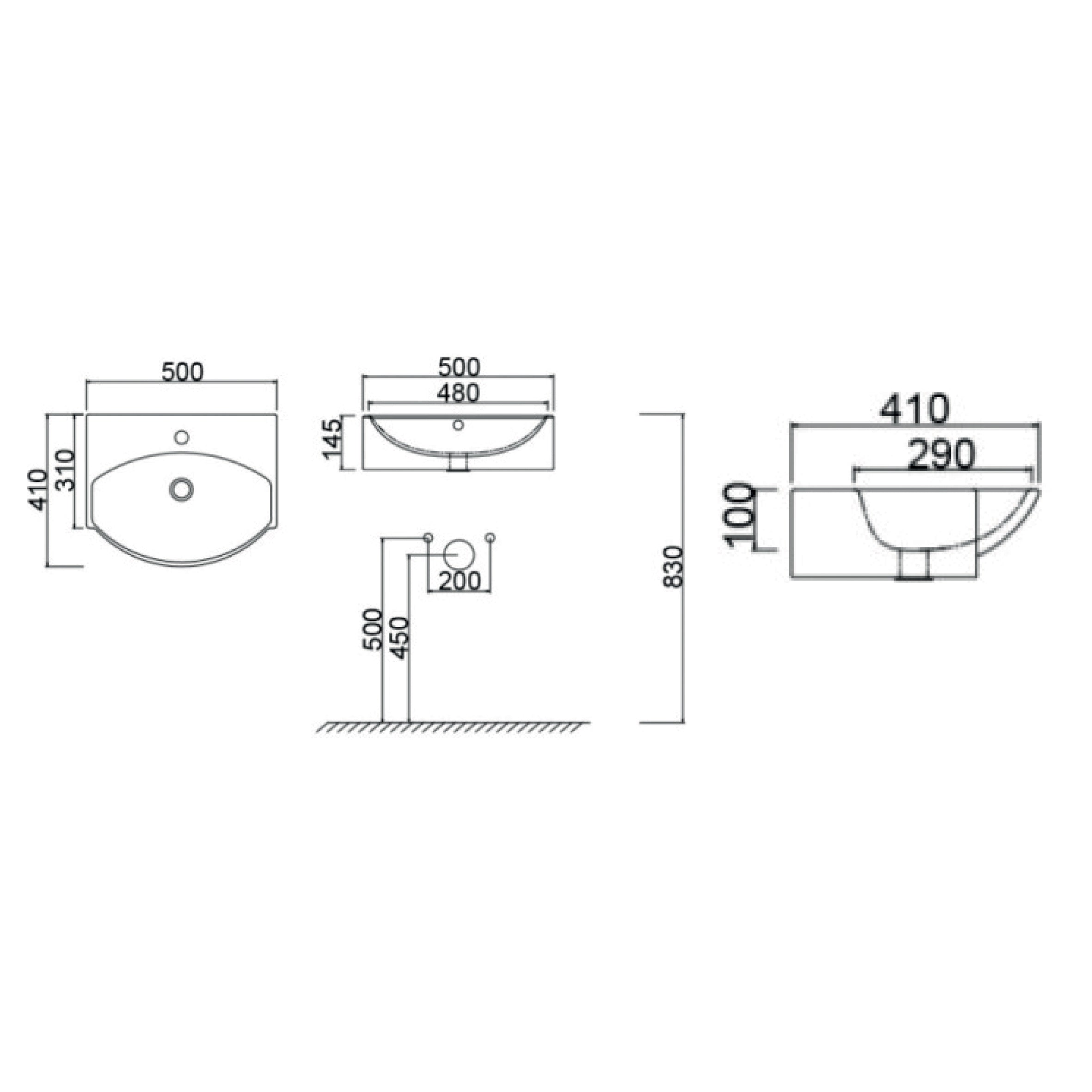 LAVABO A PARETE MOD. LP95CM50X40 Nero 185-LP95-NE050D
