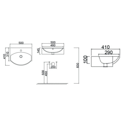 LAVABO A PARETE MOD. LP95CM50X40 Nero 185-LP95-NE050D