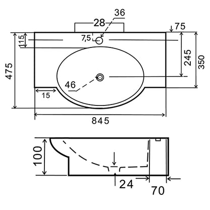LAVABO A PARETE MOD. LP962 CM 84.5 x 47.5 185-LP962D