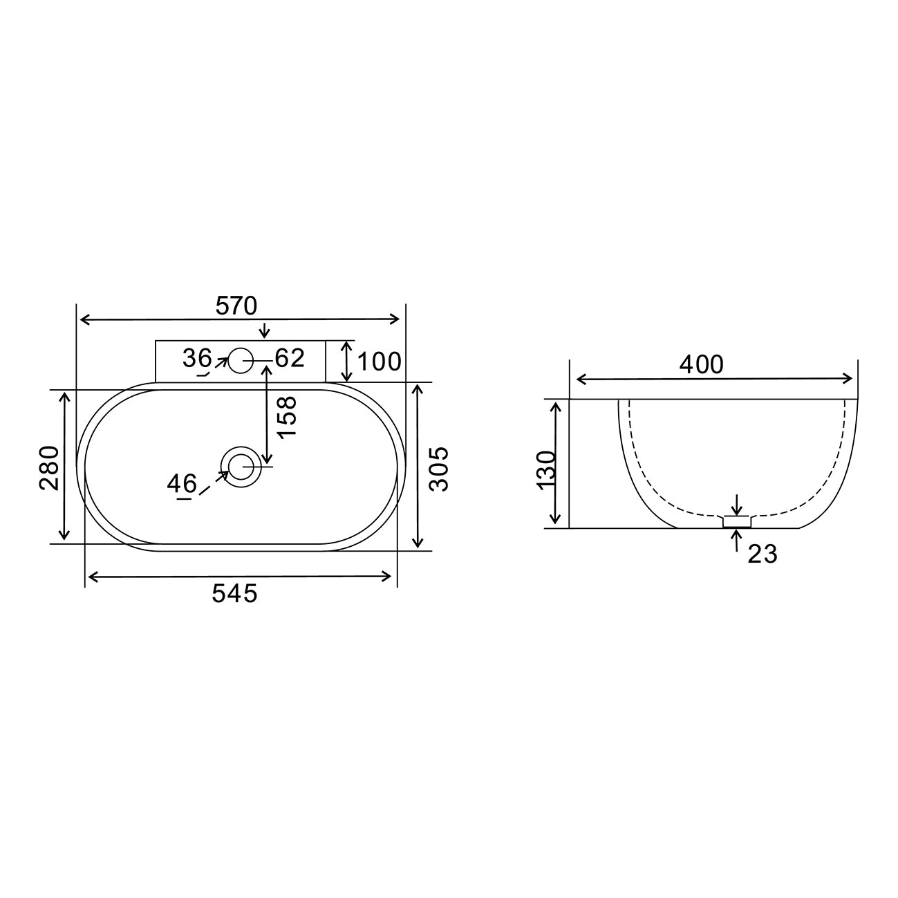 LAVABO A PARETE MOD. 964 CM 57 x 40 185-LP964D