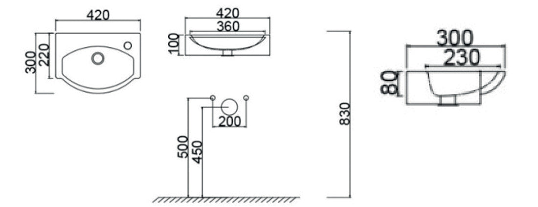LAVABO A PARETE MOD. LP96 CM 41X30 185-LP96D