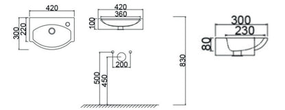 LAVABO A PARETE MOD. LP96 CM 41X30 185-LP96D