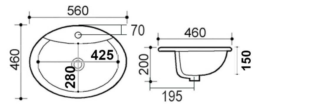 LAVABO SOPRAPIANO CON FORO RUBINETTO LS66 CM 56 X 46 185-LS66D