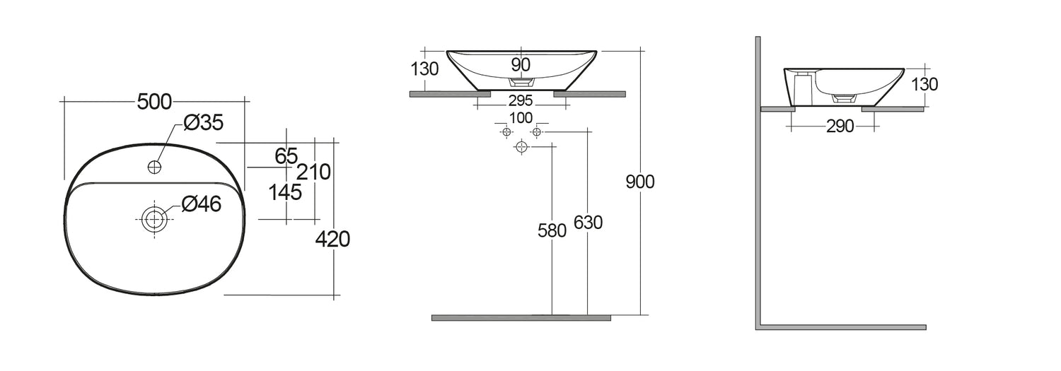 LAVABO DA APPOGGIO OVALE (MONOFORO) VARIANT 50X42CM COD-CD:185-RNAOFD