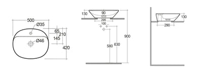 LAVABO DA APPOGGIO OVALE (MONOFORO) VARIANT 50X42CM COD-CD:185-RNAOFD