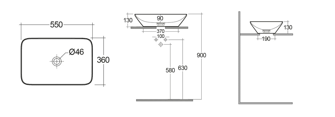 LAVABO DA APPOGGIO RETTANGOLARE (SENZA FORO) VARIANT 55X36 CM COD-CD:185-RNARD
