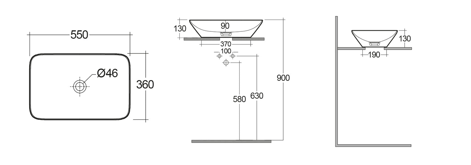 LAVABO DA APPOGGIO RETTANGOLARE (SENZA FORO) VARIANT 55X36 CM COD-CD:185-RNARD