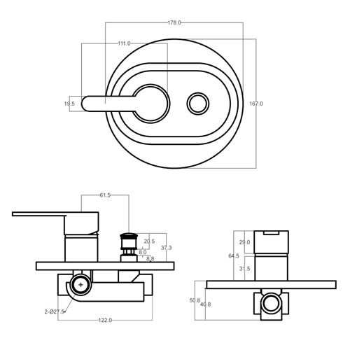 MISCELATORE MONOCOMANDO INCASSO DOCCIA CON DEV.