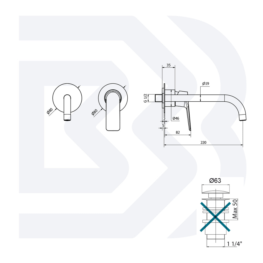 Built-in wall mounted basin mixer without waste COD: LVBSKY202300 