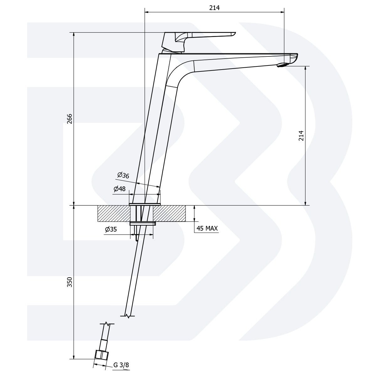 Extended single-lever basin mixer with waste - 1” 1/4” click-clack COD: LVBsky201300 